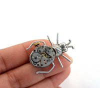 Steampunk Beetle Pin, Clockwork Bug Brooch