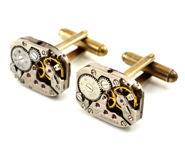 Steampunk Cufflinks, Rectangular Watch Movements