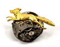 Steampunk Fox Brooch Pin, Watch Movement