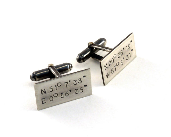 Sterling Silver Custom Cuff Links, GPS coordinates
